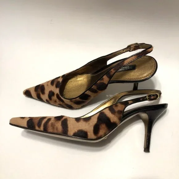 Dolce & Gabbana Sz 38 Vintage Vero Cuoio Leopard Pointed Toe 3” Slingback Pumps - Picture 7 of 16